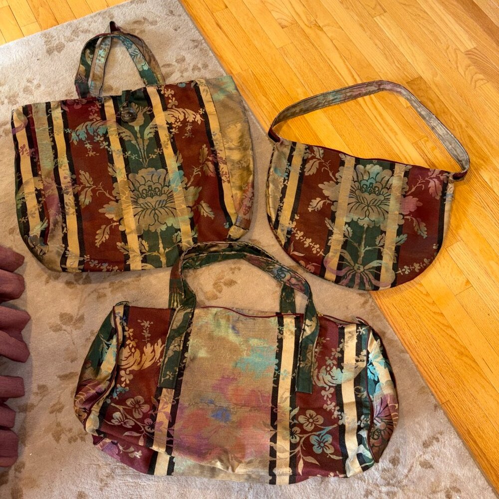 Lot 3  Floral Tapestry Embroidered Carpet Tote Rectangle Shoulder Bag Purse